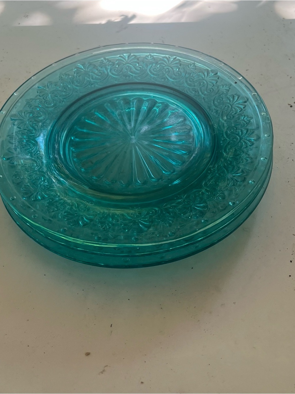 Turquoise Pressed Glass Dinner Plate - Elegant Decorative Design